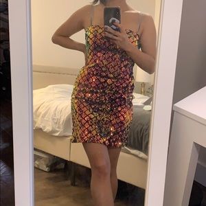 Fully sequined rainbow party mini dress